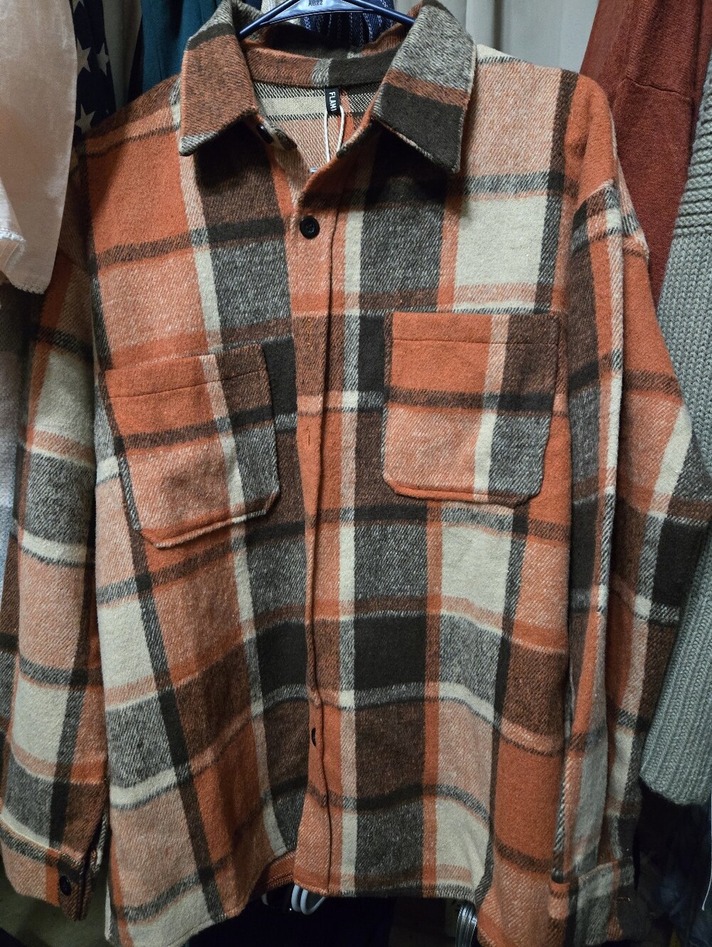Flamingals Burnt Ormage Brown Fall Flannel Button Front Shacket Size: Small NWT